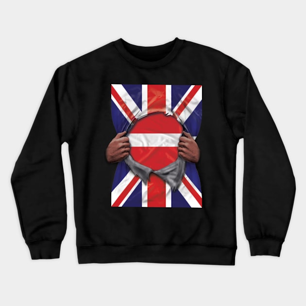 Latvia Flag Great Britain Flag Ripped - Gift for Latvian From Latvia Crewneck Sweatshirt by Country Flags